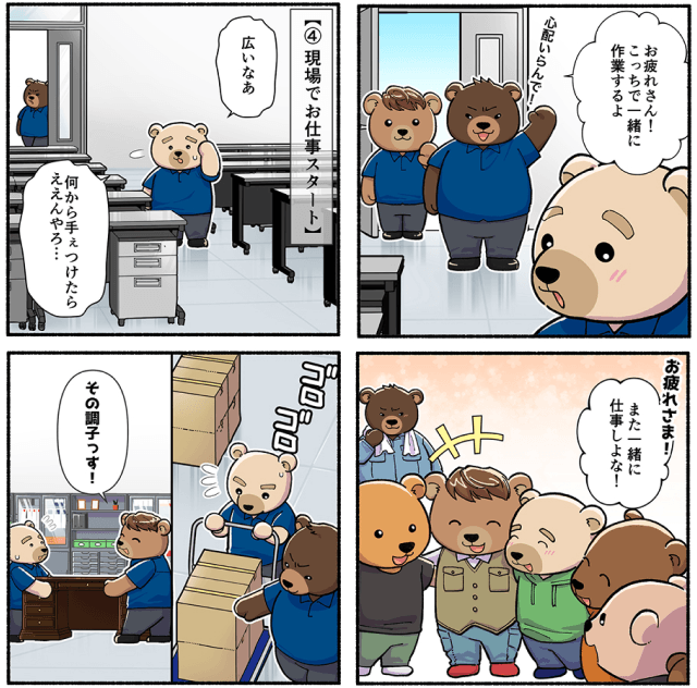 お仕事の流れを説明したマンガ