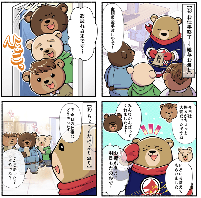 お仕事の流れを説明したマンガ